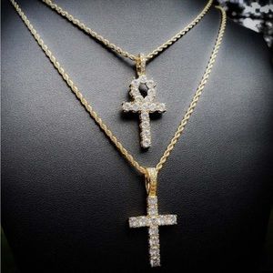 Iced Cross + Ankh Pendant in
Gold